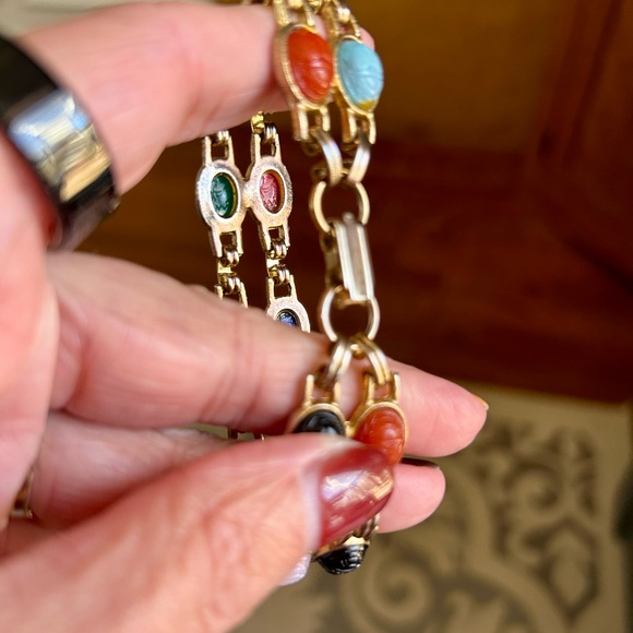 Elegant Double Row Multi-Color Scarab Bracelet - Picture 12 of 13